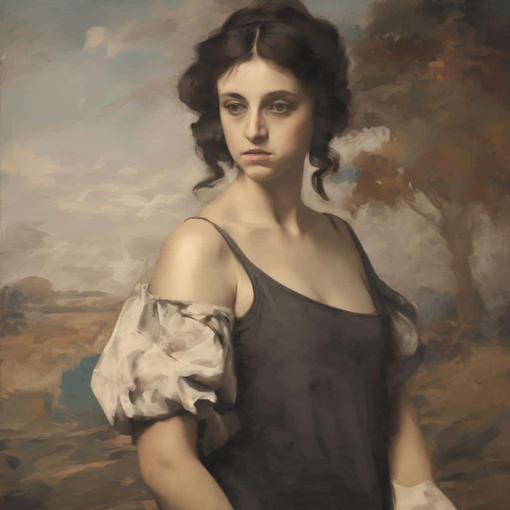 Κίνηση και εκφραστικότητα σε τέχνη πορτρέτου γυναίκας με δυναμική έκφραση και ύφος.